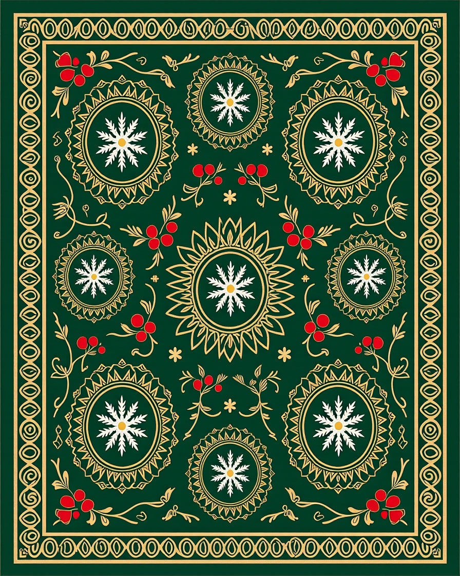 Emerald Gold Floral Snowflake Medallion Rug