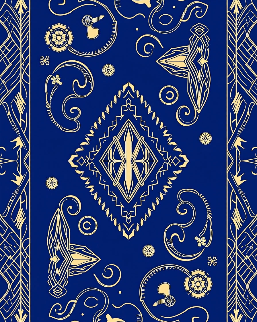 Royal Blue Golden Art Deco Diamond Rug