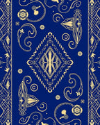Royal Blue Golden Art Deco Diamond Rug
