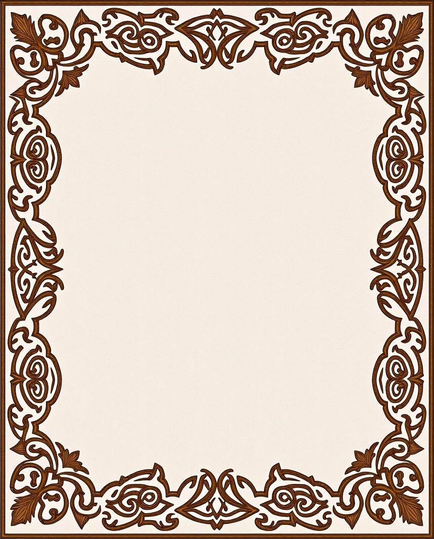 Rich Brown Scrollwork Floral Border Rug
