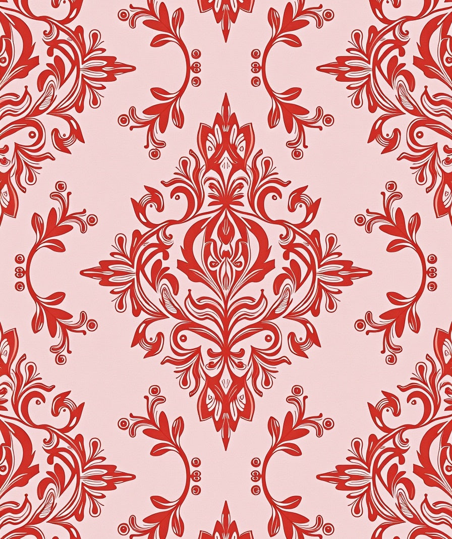 Crimson Floral Damask Scroll Rug