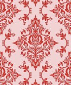 Crimson Floral Damask Scroll Rug