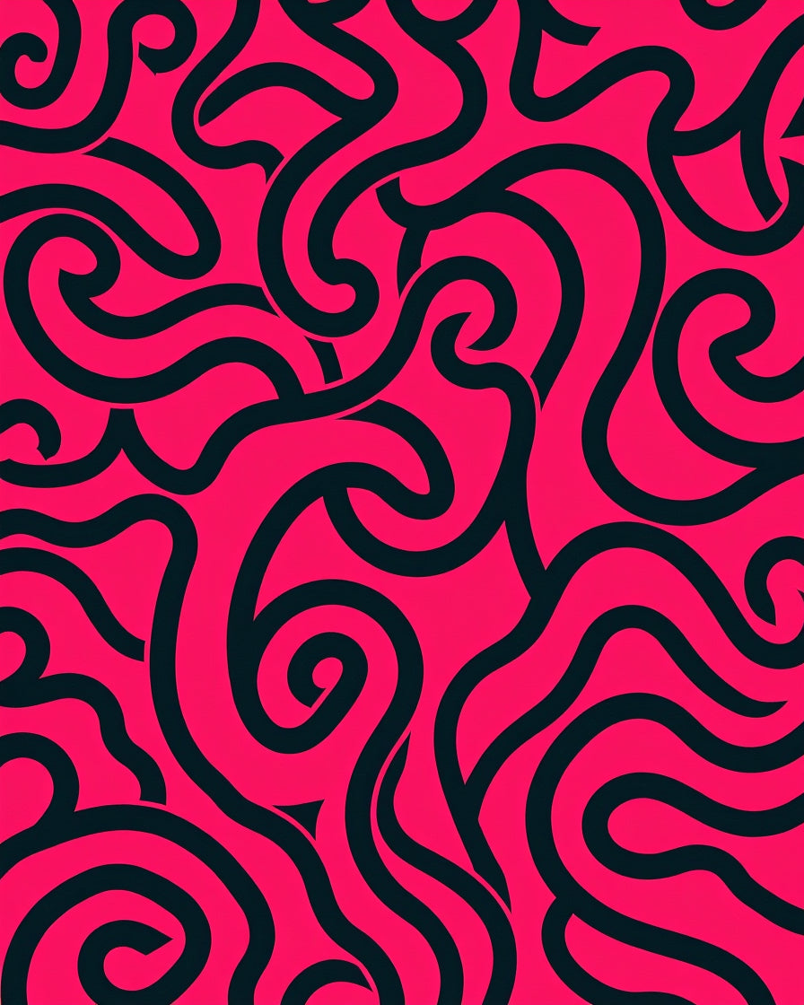 Vibrant Pink and Black Swirl Rug