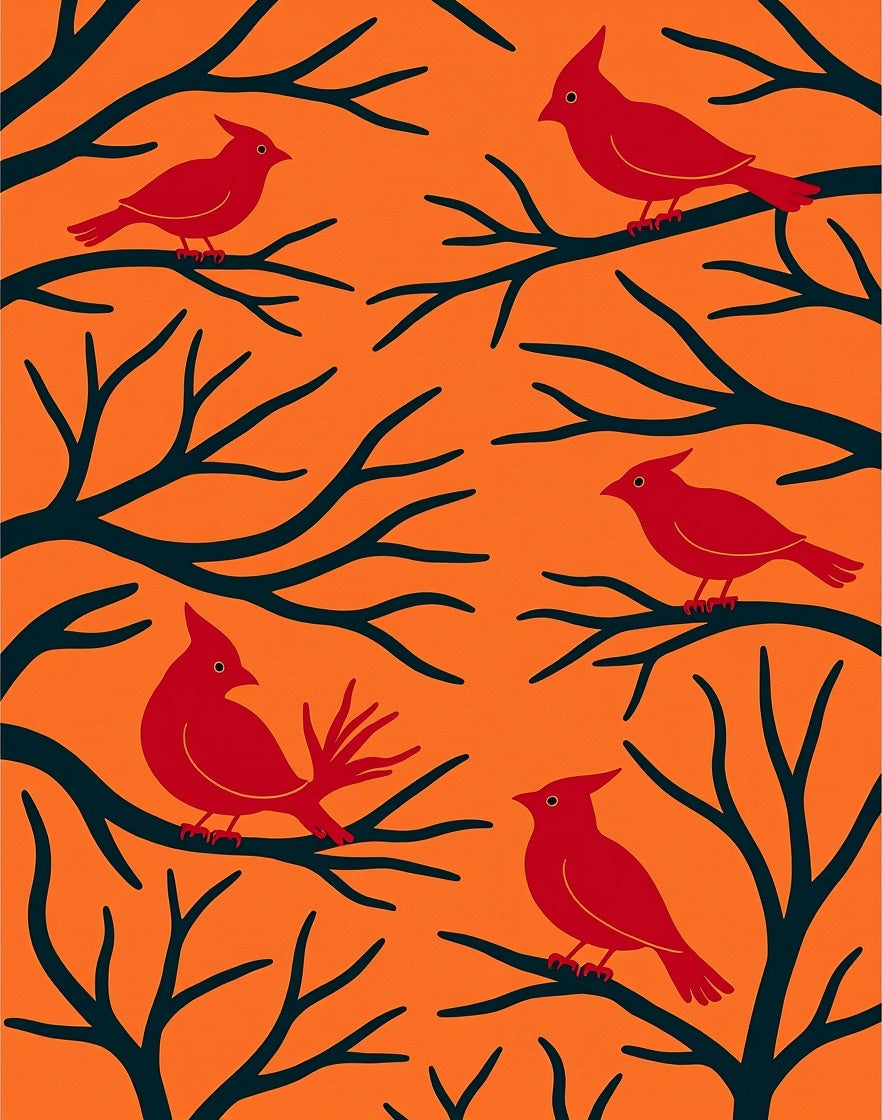 Red Cardinals On Dark Stylized Branches Rug