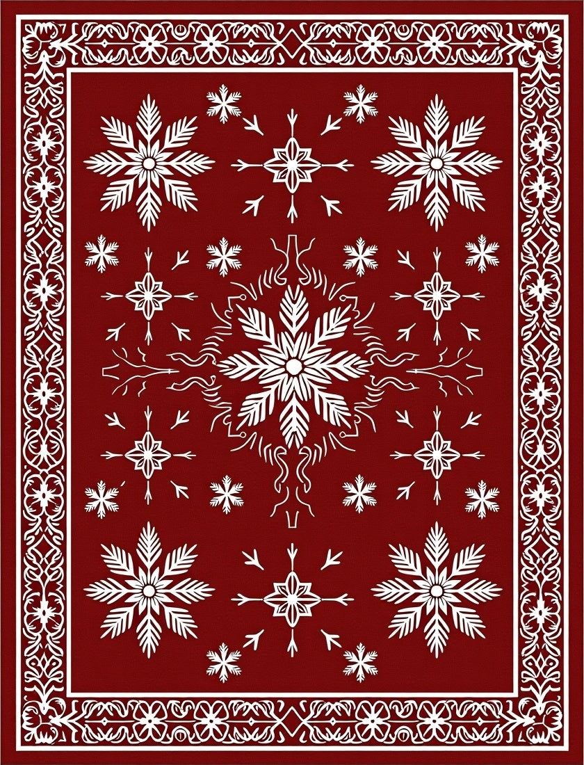 Crimson Snowflake Medallion Border Rug