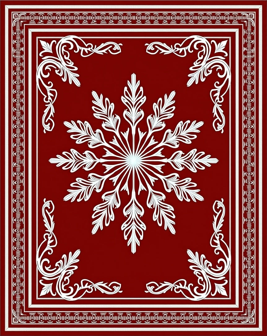 Rich Crimson White Floral Star Mandala Rug
