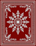 Rich Crimson White Floral Star Mandala Rug