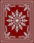 Rich Crimson White Floral Star Mandala Rug