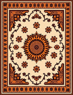 Orange Floral Medallion Border Rug