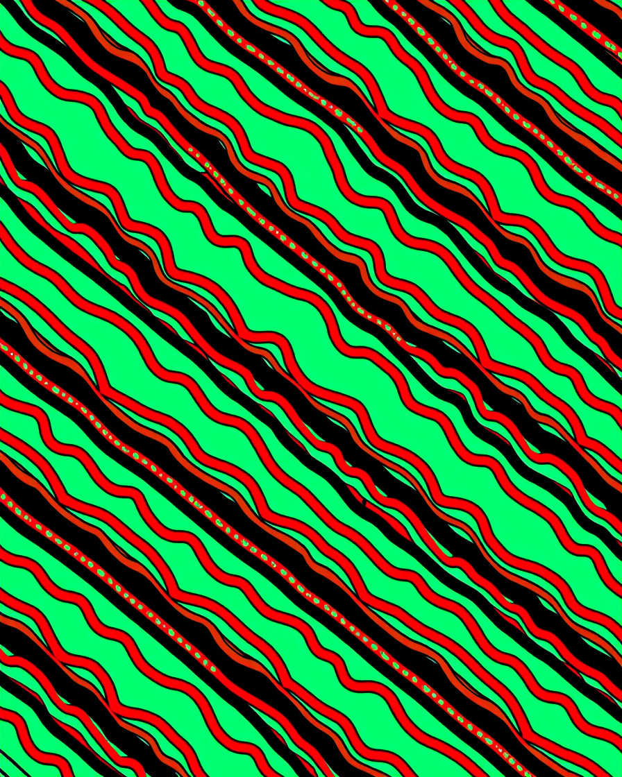 Vibrant Green Red Wavy Stripes Rug