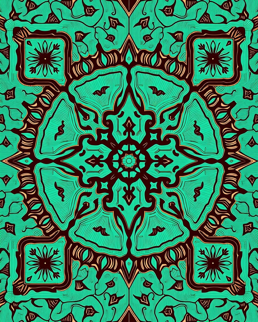 Teal and Brown Intricate Mandala Rug