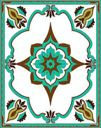 Turquoise Brown Floral Arabesque Frame Rug