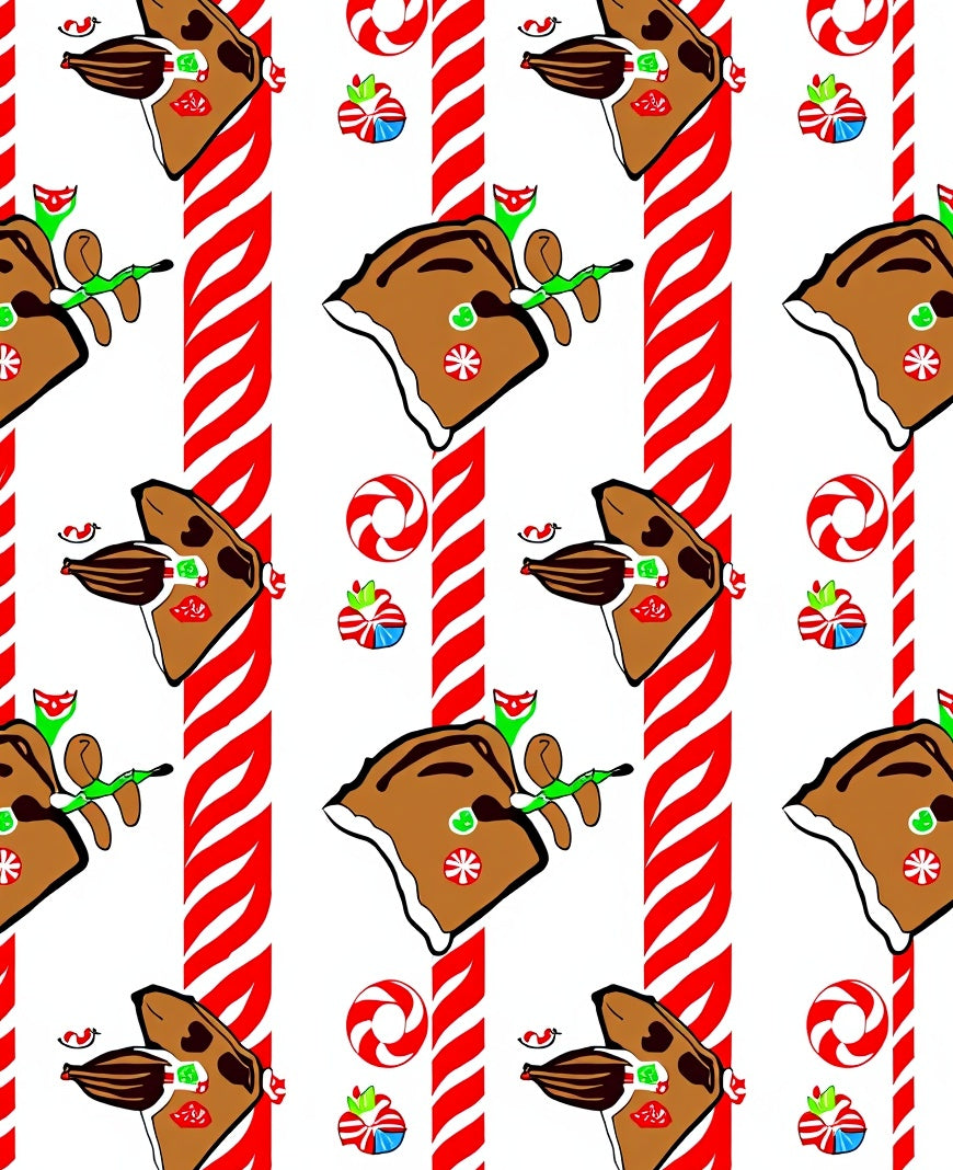 Whimsical Gingerbread Reindeer Candy Cane Stripe Rug