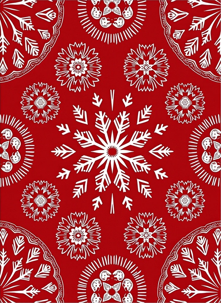 Crimson White Festive Snowflakes Medallions Rug