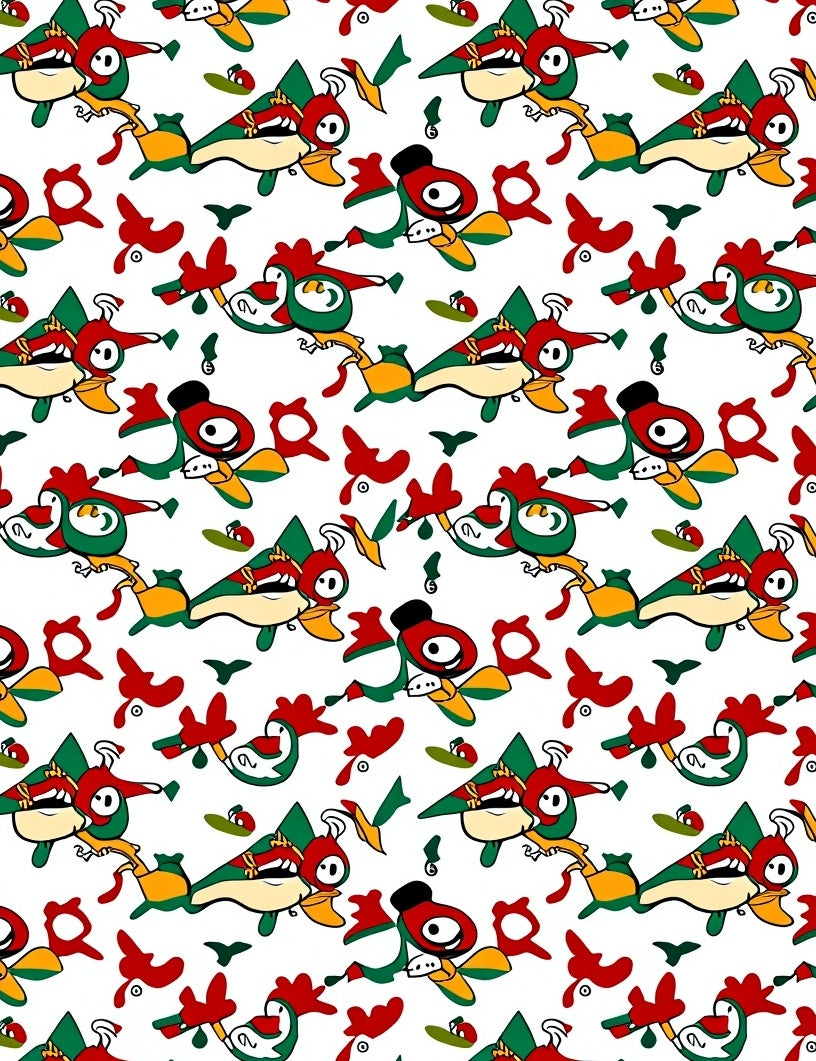 Whimsical Red Green Bird Whimsy Rug