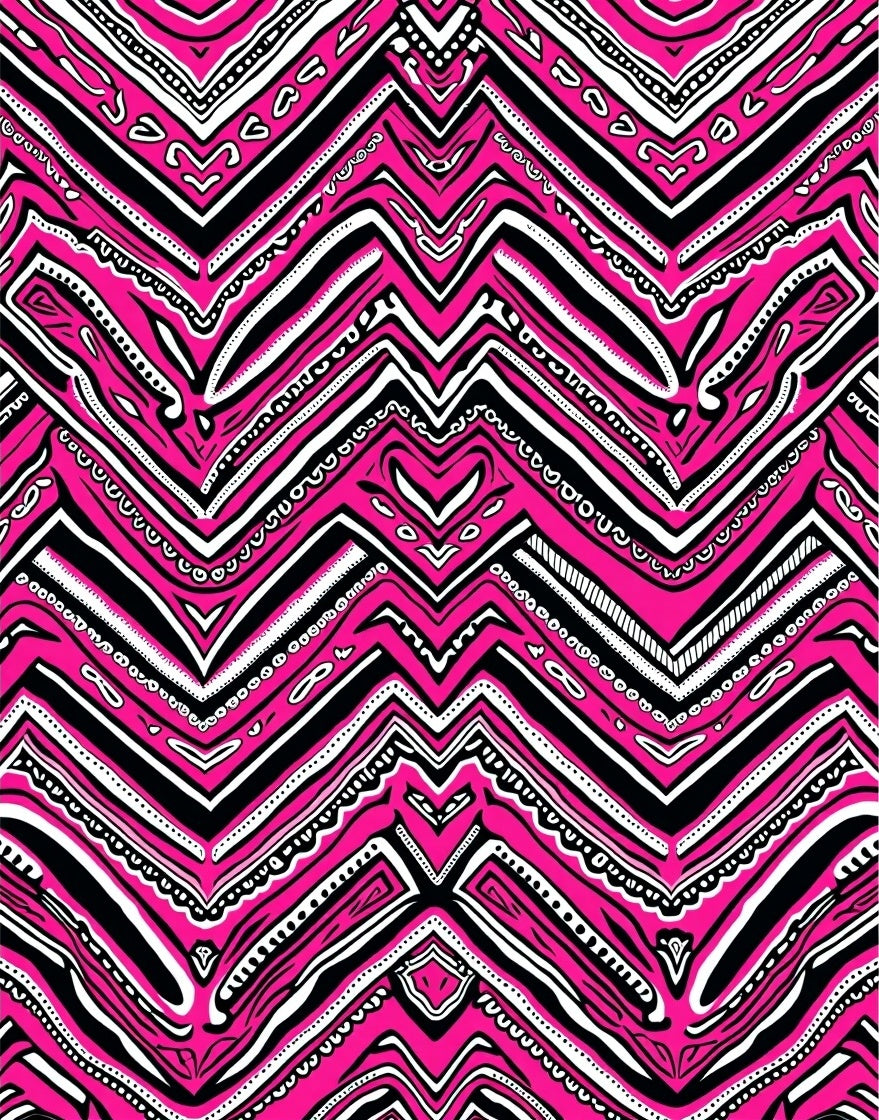Fuchsia Black White Zigzag Stripe Rug
