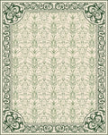Ornate Cream Green Floral Border Rug