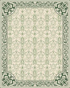 Ornate Cream Green Floral Border Rug