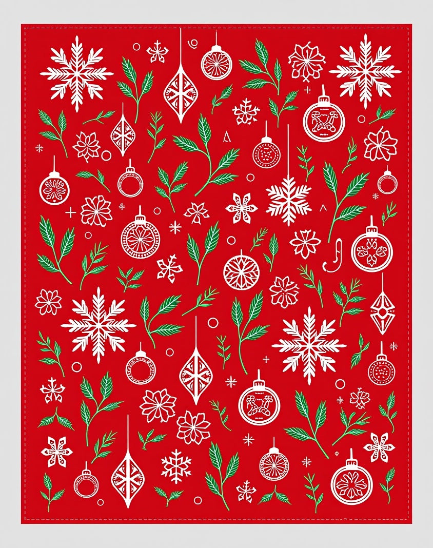 Holiday Red Snowflake Ornament Foliage Rug