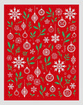 Holiday Red Snowflake Ornament Foliage Rug