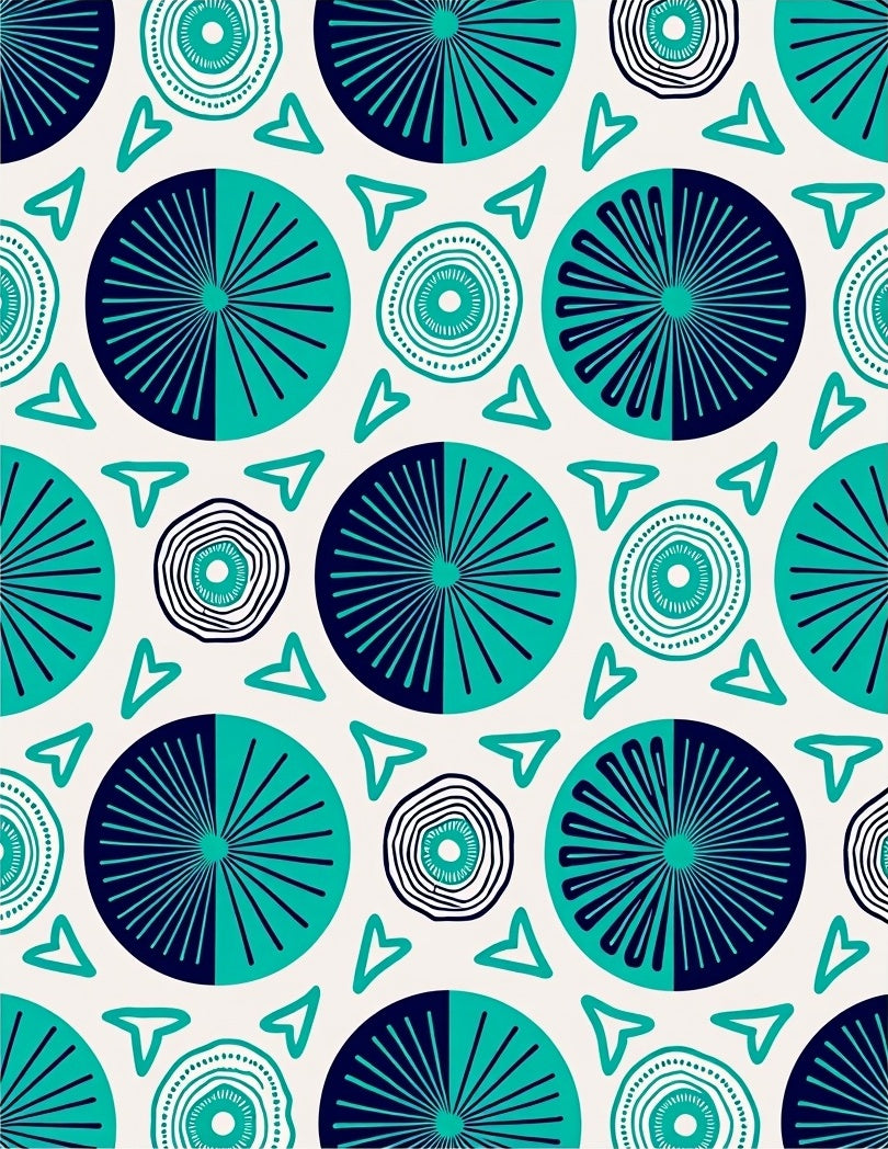 Teal Navy Concentric Circles Triangles Rug