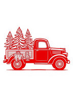 Vintage Red Truck Pine Tree Scene Rug