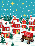 Charming Red Village Snowfall Scene Rug