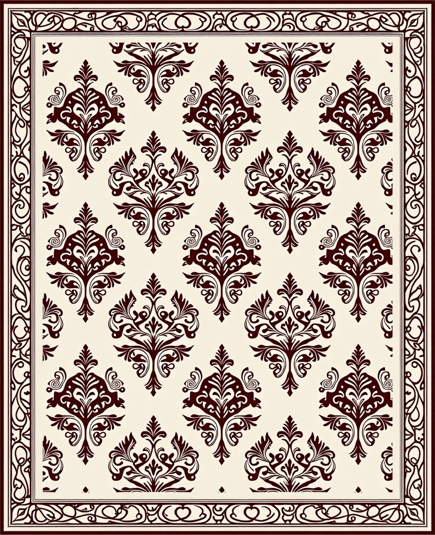 Deep Red Classic Floral Damask Rug