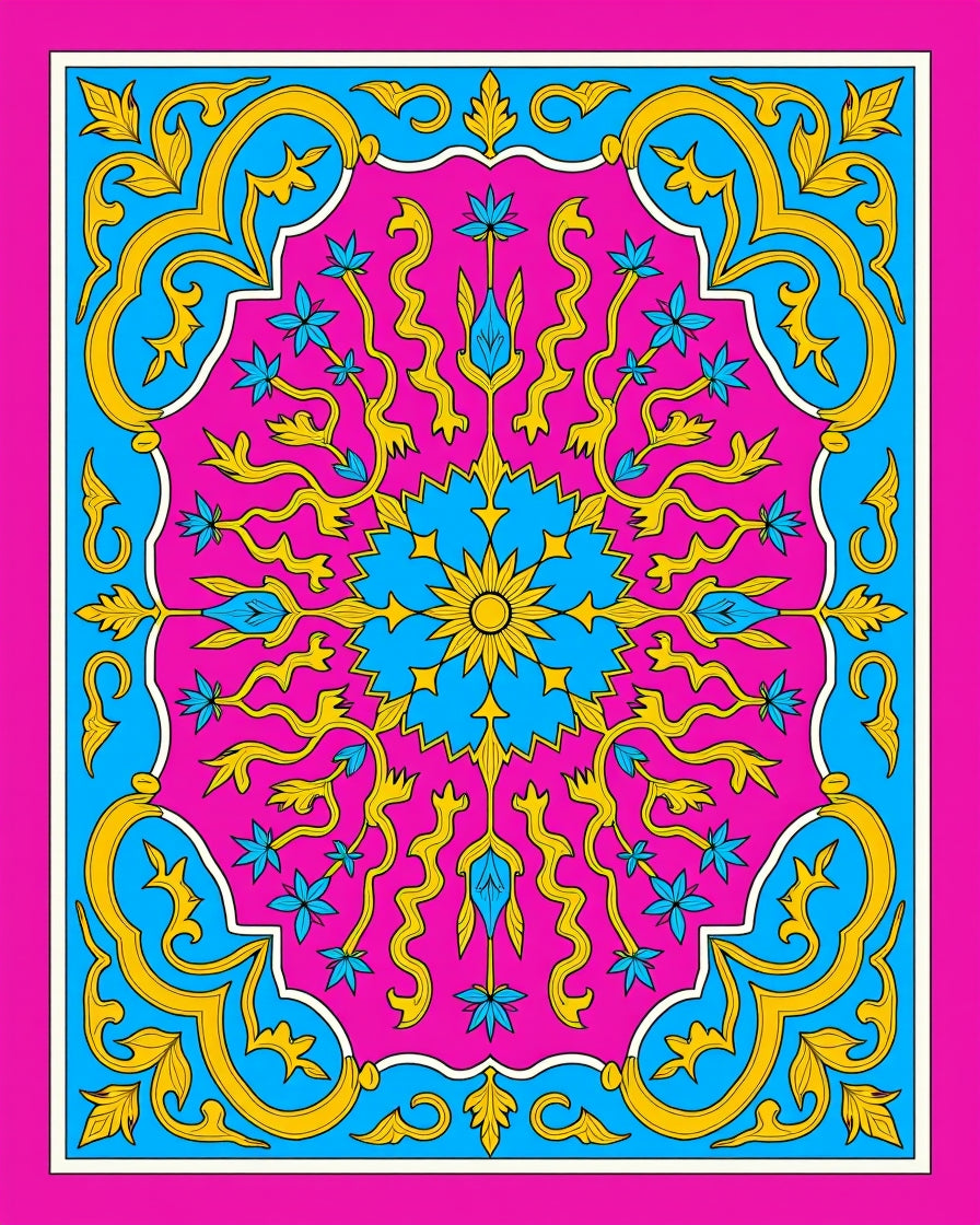 Vibrant Pink Floral Sunburst Medallion Rug