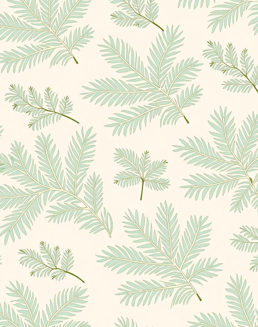 Pale Green Fern Frond Repeating Pattern Rug