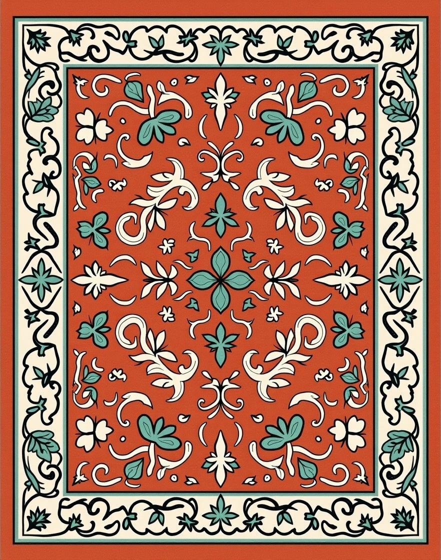 Terracotta Floral Vine Garden Rug