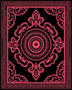 Fuchsia Ornamental Medallion Black Frame Rug