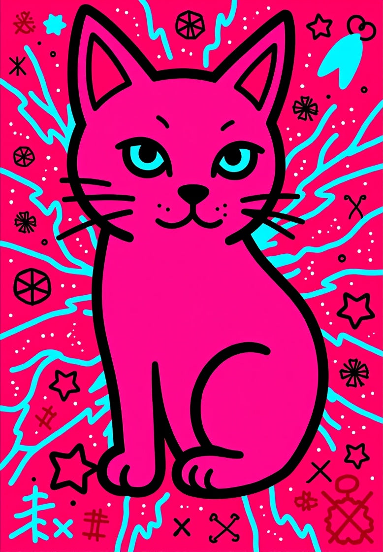 Bright Pink Feline Cosmic Whimsy Rug
