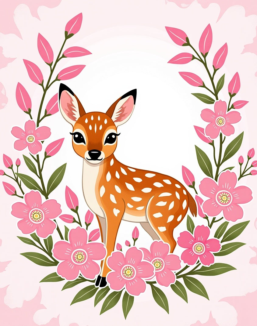 Whimsical Fawn Pink Floral Garden Rug