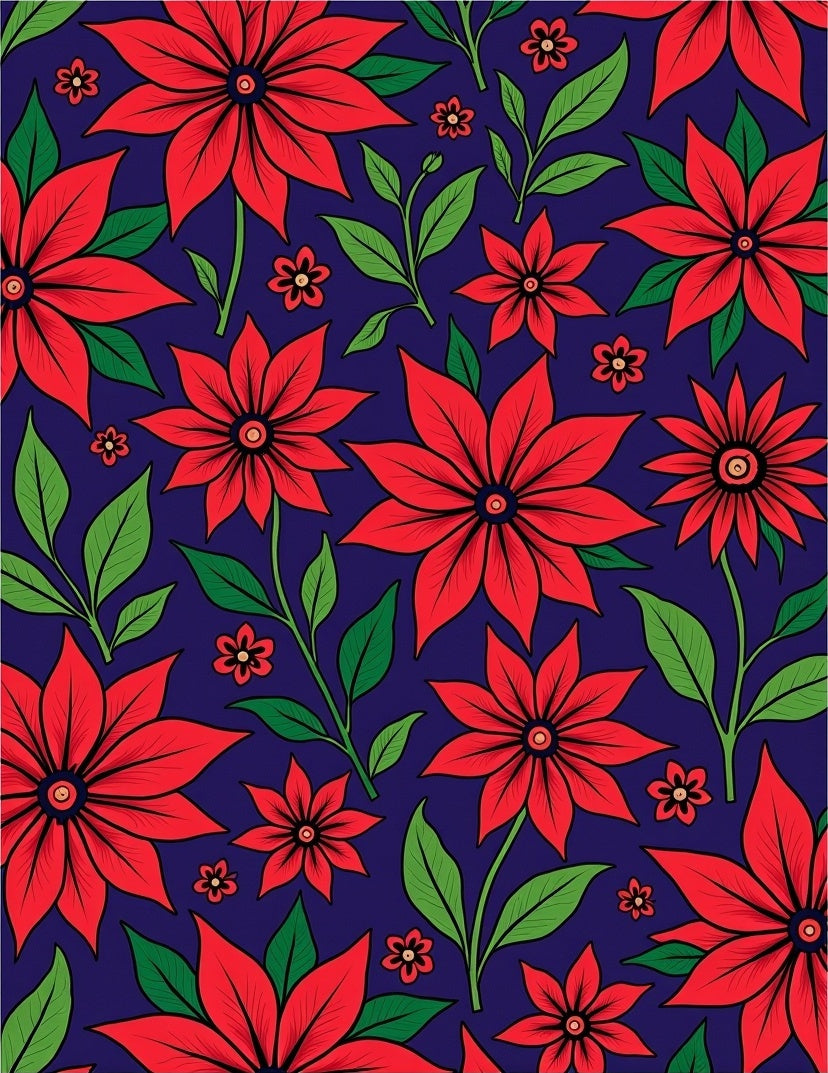 Bold Red Poinsettia Floral Navy Rug