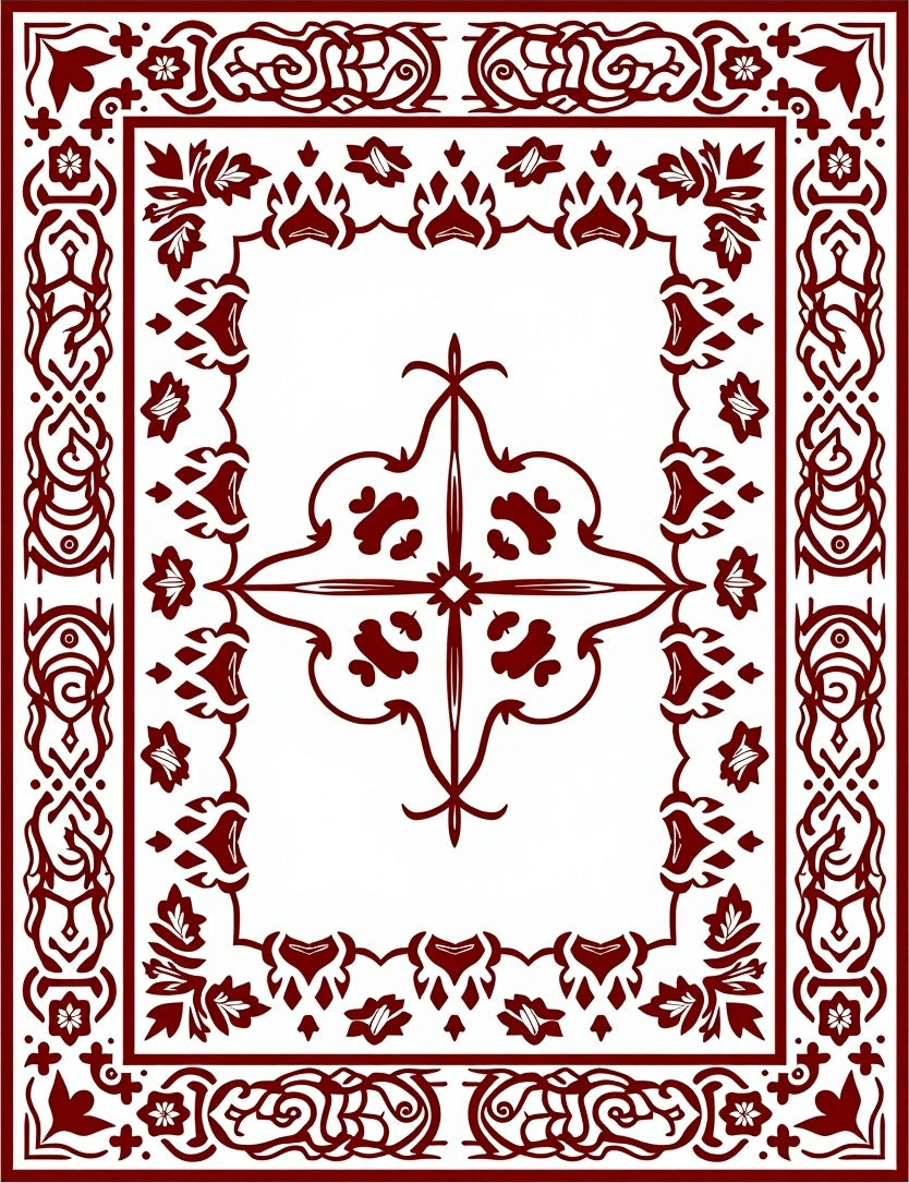 Deep Burgundy Ornamental Border Rug
