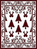 Deep Red Christmas Tree Reindeer Border Rug