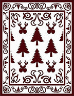 Deep Red Christmas Tree Reindeer Border Rug