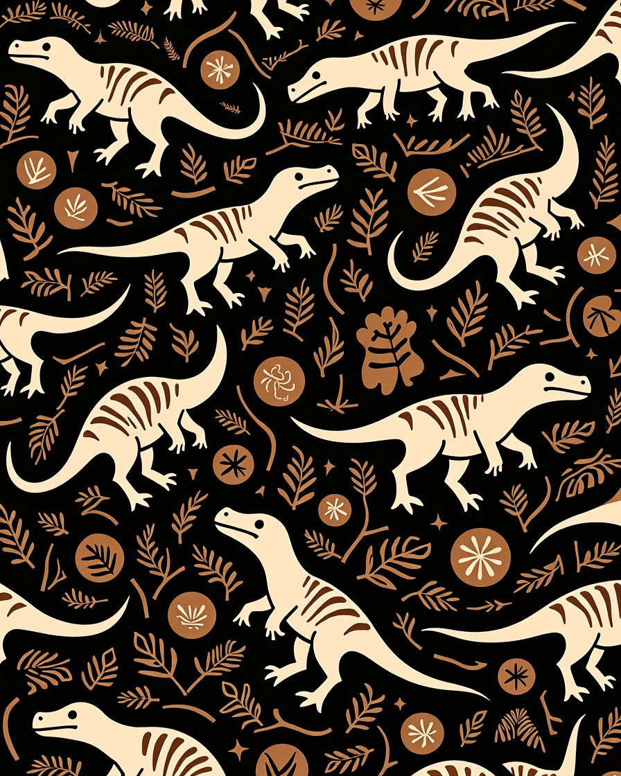 Beige Dinosaurs And Brown Foliage Rug