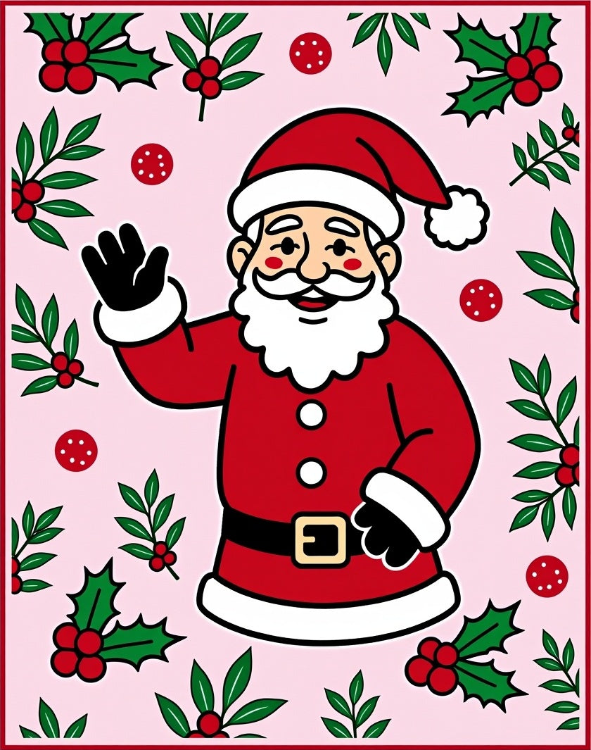 Pink Santa With Holly Berries Rug