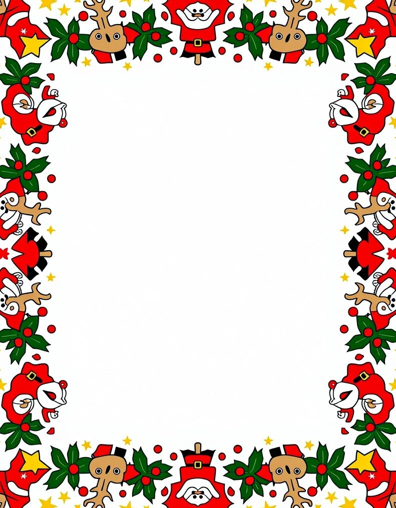 Cheerful Red Santa Reindeer Holly Border Rug