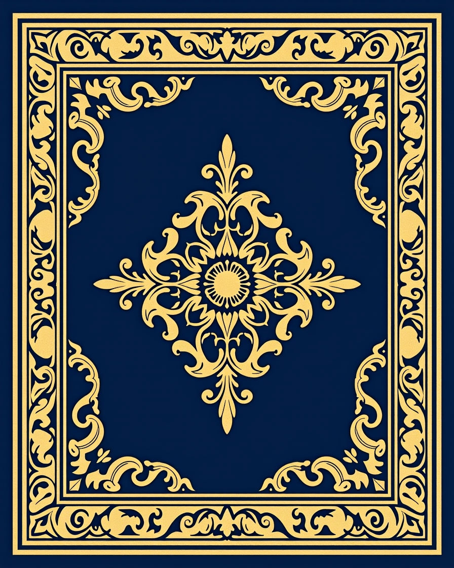 Royal Blue Golden Medallion Border Rug