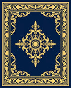 Royal Blue Golden Medallion Border Rug