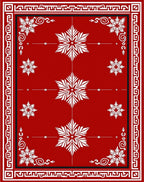 Crimson Floral Snowflake Medallion Border Rug