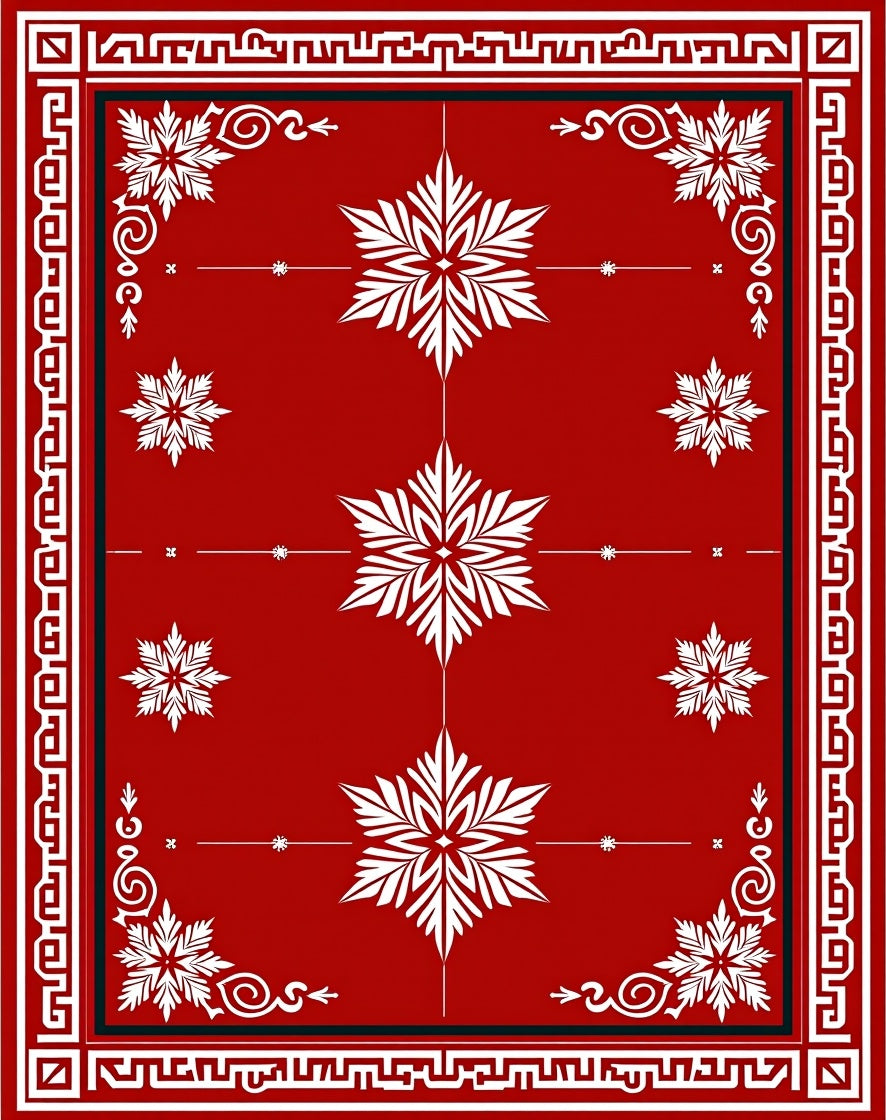 Crimson Floral Snowflake Medallion Border Rug