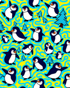 Whimsical Yellow Penguin Swirl Rug