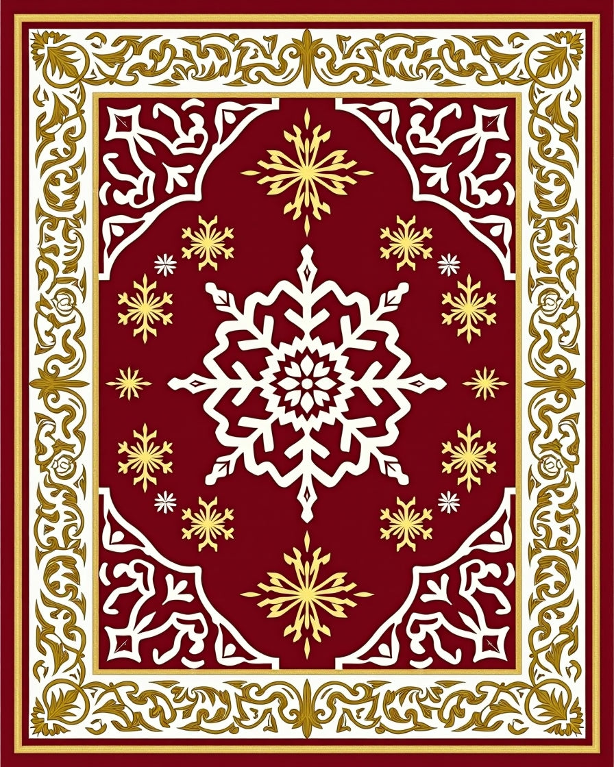 Crimson Snowflake Border Abounds Rug