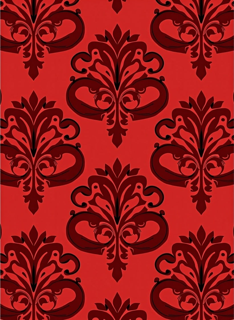 Crimson Red Damask Flourish Rug