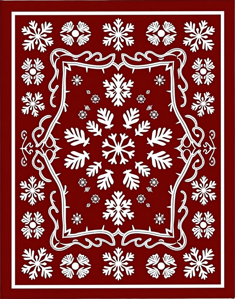 Crimson Snowflake Medallion Scene Rug
