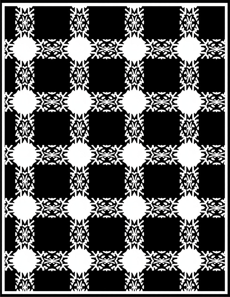 Black White Geometric Checkered Overlay Rug